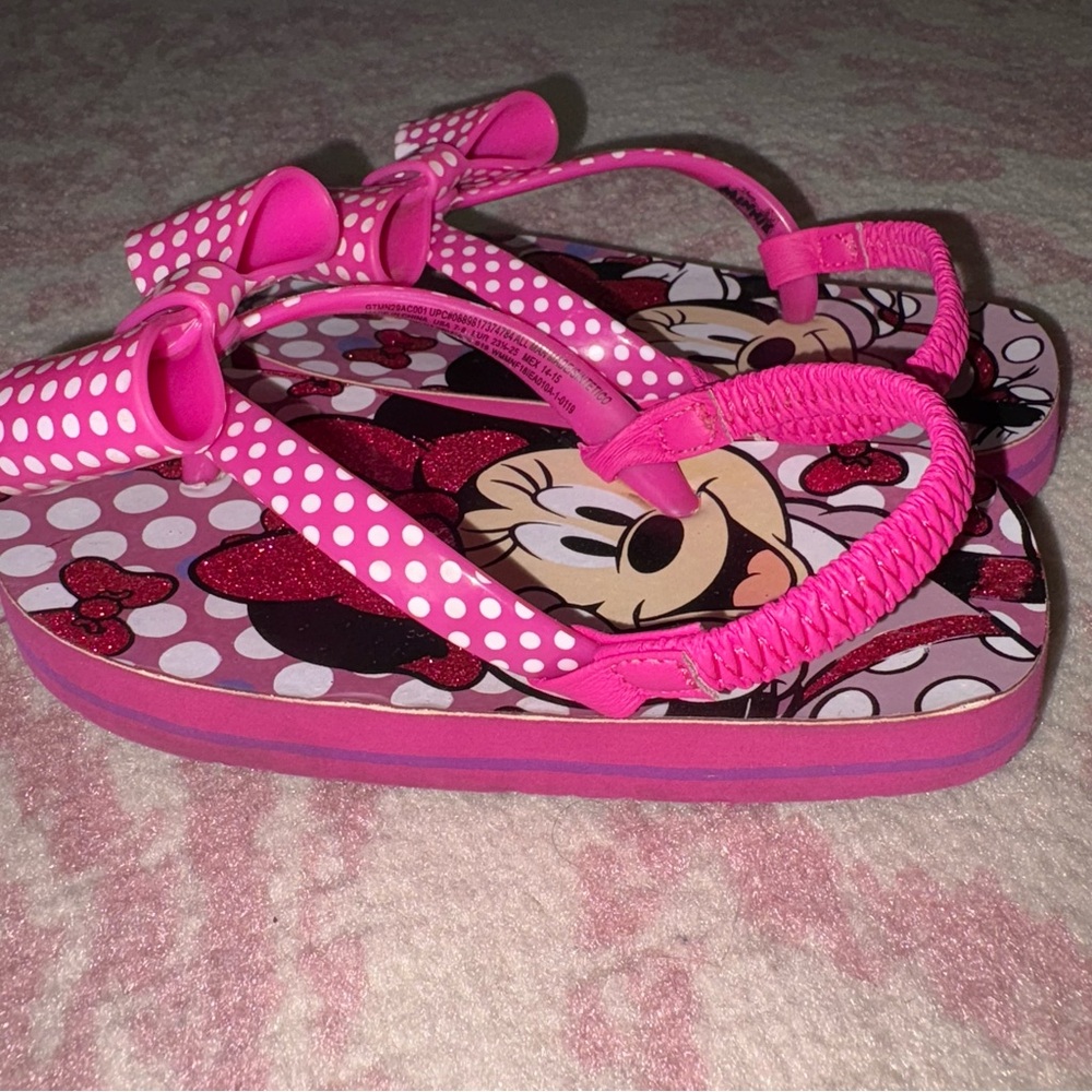 Disney Minnie Mouse Pink Polka Dot Bow Flip Flops Toddler Girl size 7-8 - Picture 7 of 8